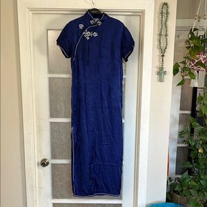 Elegant Blue Vintage Rayon Cheongsam Dress
